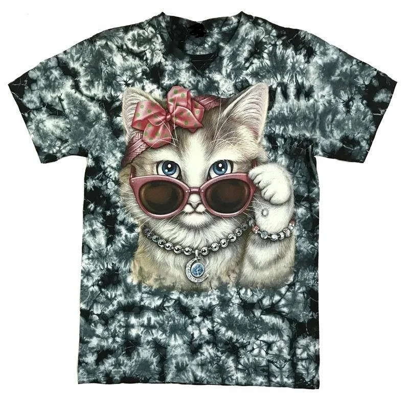 Flower cat pattern 3D printing T-shirt for boys and girls summer street wear O-neck short-sleeved top 3D style casual T-shirt 21