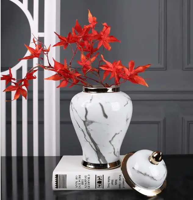 中国スタイルライト高級模造大理石セラミック保存瓶の花瓶の装飾