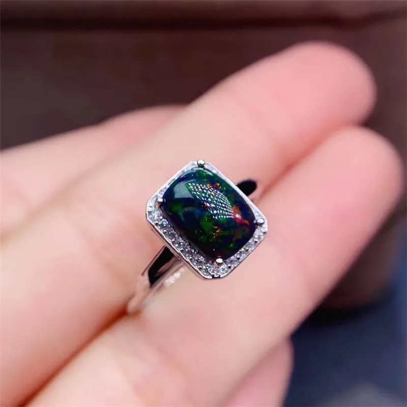 Natural Black Opal Ring Real 925 Sterling Silver Fine Jewelry 6x8mm Size Natural Gemstone Good Colorful Fire Secret Birthstone