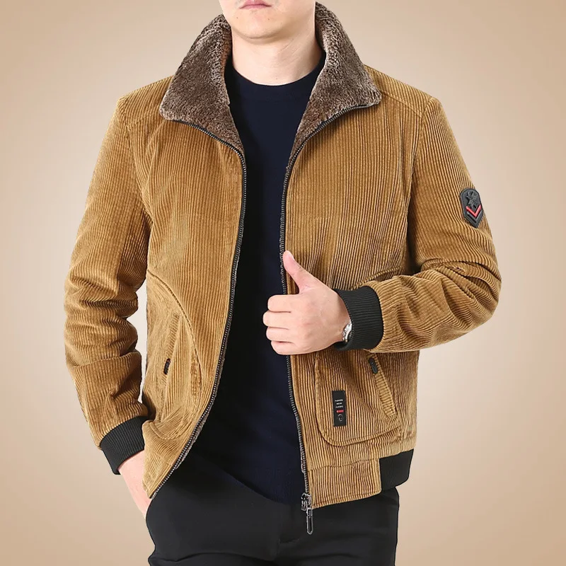 

2021 Winter Men's Bomber Jacket Vintage Air Force Pilot Jacket Warm Male Fur Collar Mens Army Fleece Corduroy Denim Jackets Men