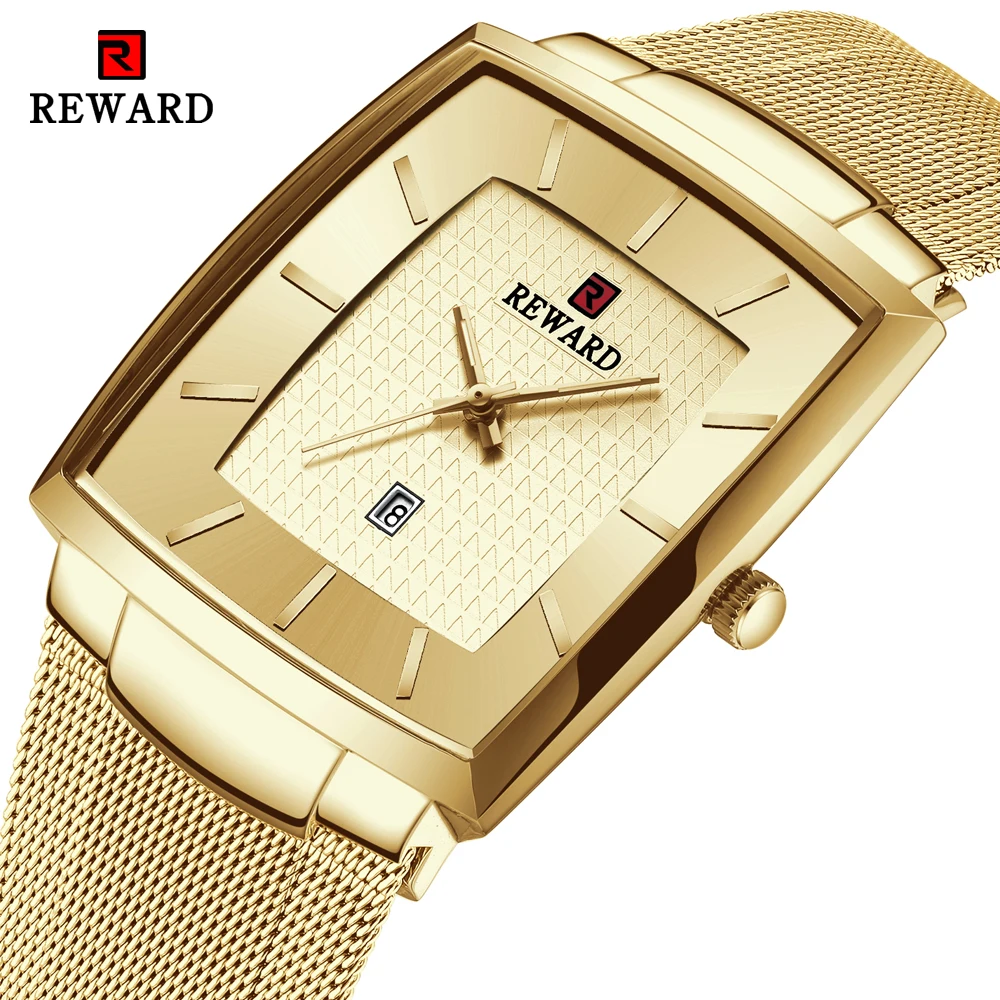 REWARD Top Luxury Brand Men Gold Watches Stainless Steel Quartz  Watch Men Business Waterproof Date Wristwatch Relogio Masculino