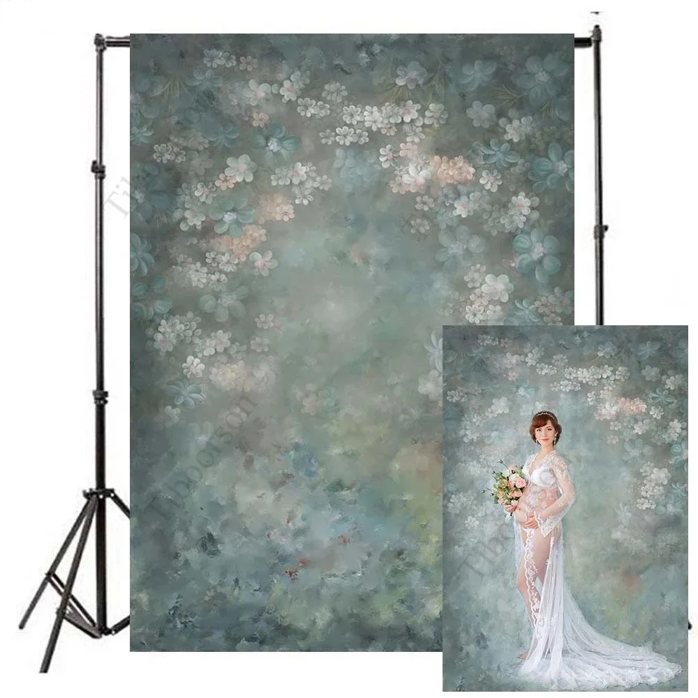 Portrait Photography Backdrops Photo Studio Retro Green Floral Women Birthday Newborn Photoshoot Photo Background Decor Banner