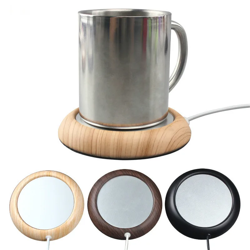 USB Wood Grain Cup Warmer Heat Beverage Cup Heater Mat Keep Drink Hot Warmer Cup Coasters Portable