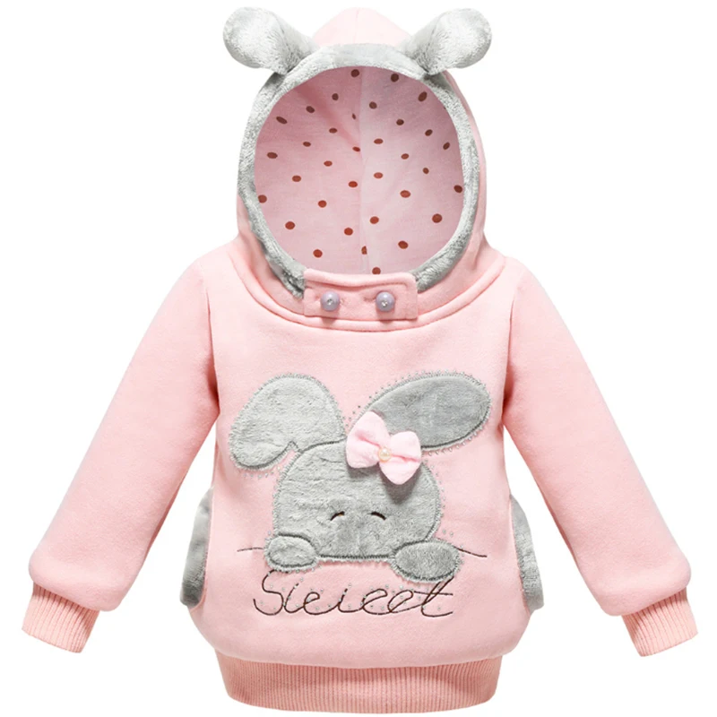 Children Clothing Cartoon Rabbit Fleece Outerwear Girl Fashion Wear Hooded Jacket Winter Coat Infantil Cotton Hoodie2-6Years