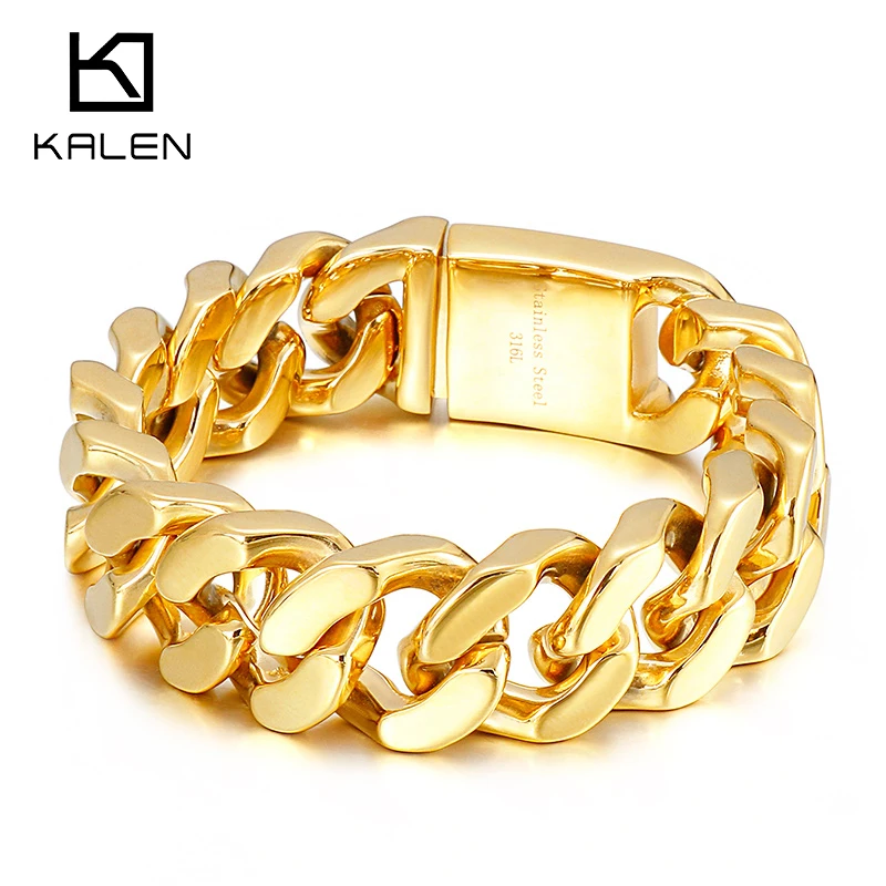 KALEN 20MM Gold Color Cuban Link Chain Big Chunky Heavy Bracelet For Men 316L Stainless Steel Punk Fashion Jewelry