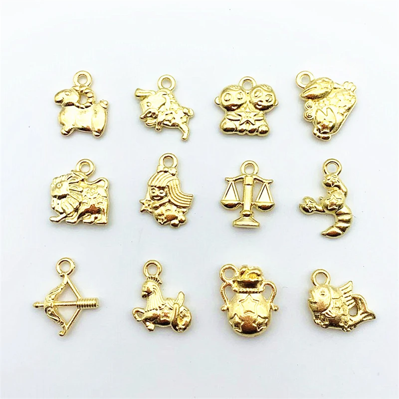 12Pcs Mixed Color Star Zodiac Sign Tibetan Mixed Charms Zinc Alloy Pendant Accessory For DIY Bracelet Necklace Jewelry Making