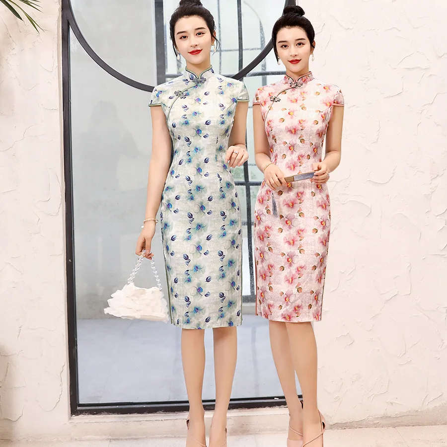 

Cheongsam Modified Dress Young Girls Convenient Chinese Style Retro Tight Height Slit Temperament Long Classic Modern Qipao 치파오