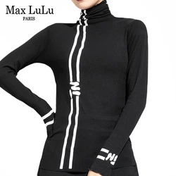 Max LuLu 2020 New Winter European Fashion Ladies Loose Tee Shirts Punk Black Turtleneck Tshirts Vintage Warm Oversized Clothes