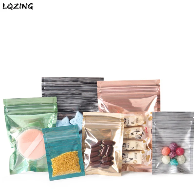 

100pc One Side Clear Metal Color Top Feed Foil Zip lock Bags Food Pouches,Mylar Aluminum Foil Bags,Tea Pouches,Food Storage Bag