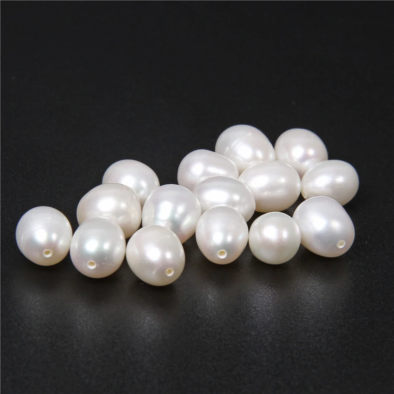 8-9mm Half Drilled Drop Natural Pearls Cultured White Oval Pearl Beads Half Hole Jewelry Making DIY Accessories Craft Earrings