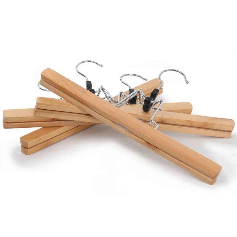 Natural Solid Wood Pants Hanger Non-slip No Trace Hanger Pants Hangers Skirt Hangers Clips Slack Hanger