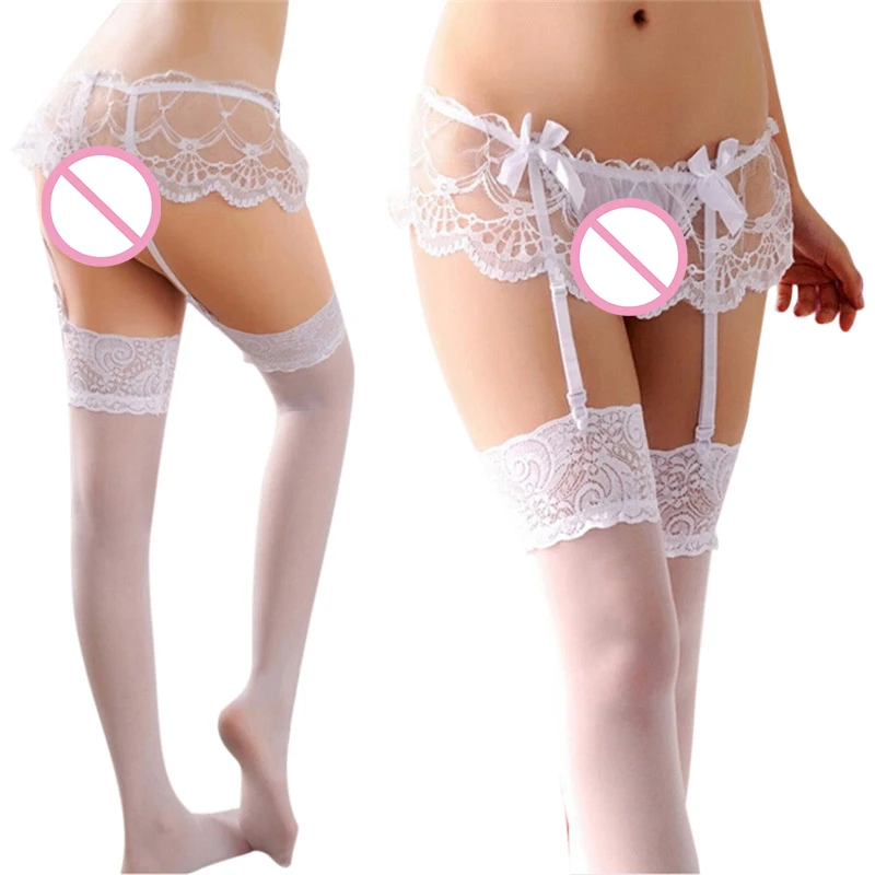 Nueva llegada Sexy tangas encaje liguero para Medias Lencería doble capa liguero Cinturones negro rojo rosa blanco 4 colores