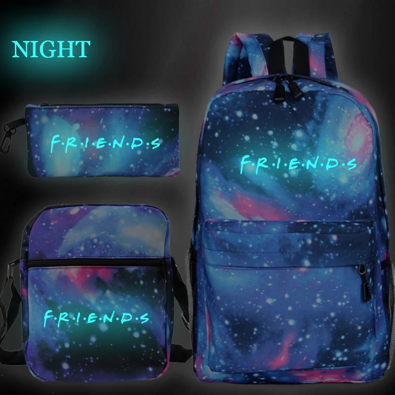 Luminous Friends Backpack 3pcs Set Boys Girls School Bag With Pen Bag Shoulder Bag Teens school Bag Student Start School Gift