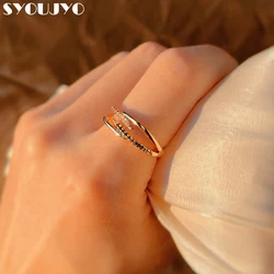 Fashion Crossover Rings for Women 585 Rose Gold Individual Design Luxury Natural Zircon Ring Korea INS Trend Sparkling Jewelry