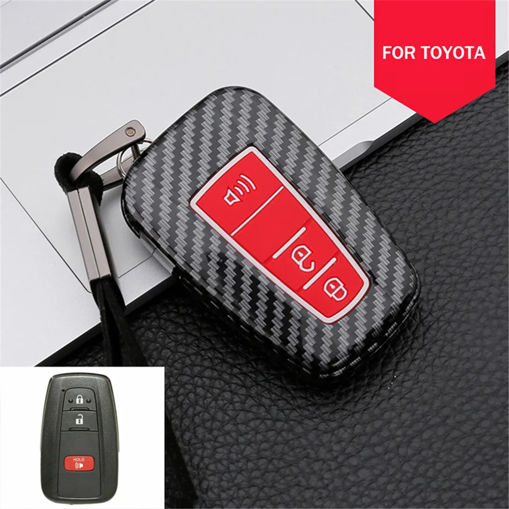 

Carbon Fiber Style 3 Buttons Car Remote Key Fob Case Cover Shell Holder Keychain Fit For Toyota Prius CH-R 2016-2020 Accessories