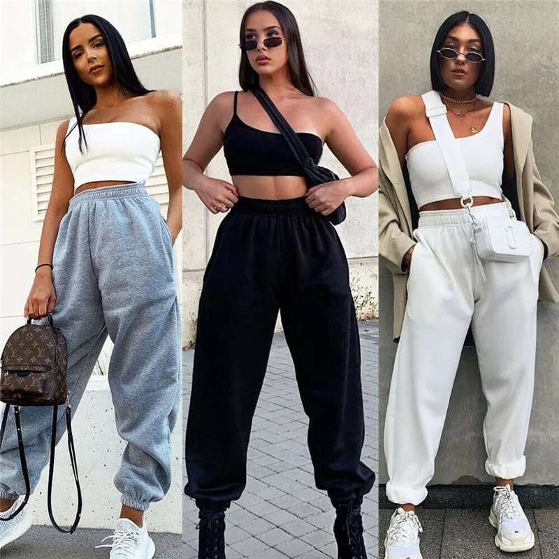 

Women Casual Sport Pants Solid Running Jogger Pants Female Solid Tracksuit Elastic Waist Ladies Sweatpants Baggy Trousers