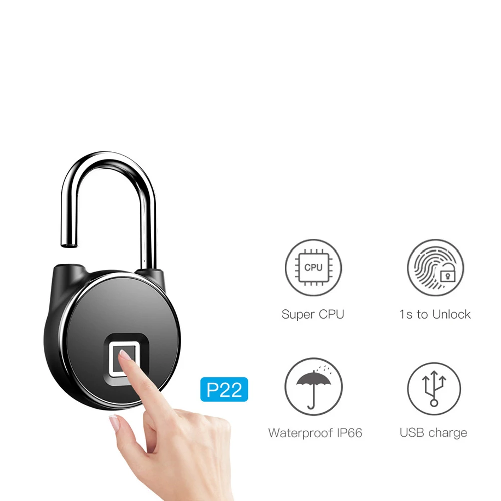 Smart Lock Fingerprint Padlock Dormitory Locker Warehouse Door Lock Waterproof Anti-Theft Travel Luggage Fingerprint Lock