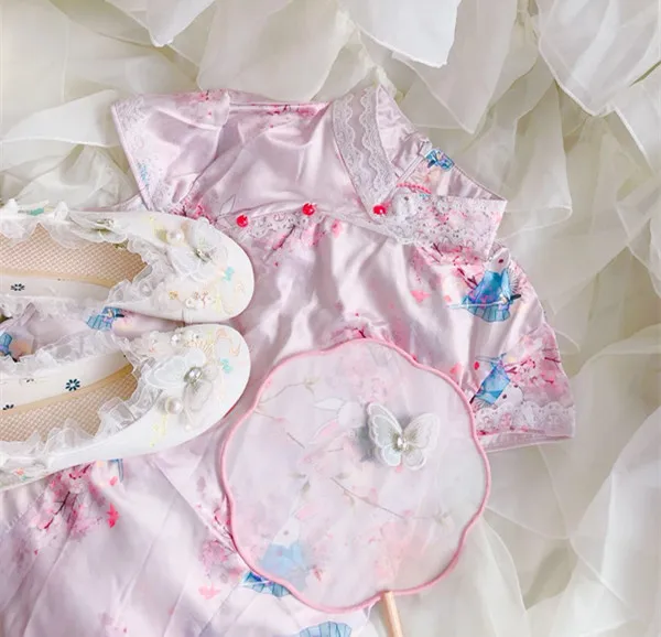 Zapatos de Lolita con bordado antiguo para niña, calzado Vintage de Lolita dulce, de baja ayuda, Kawaii, fiesta de té, Anime, cos loli, cabeza redonda