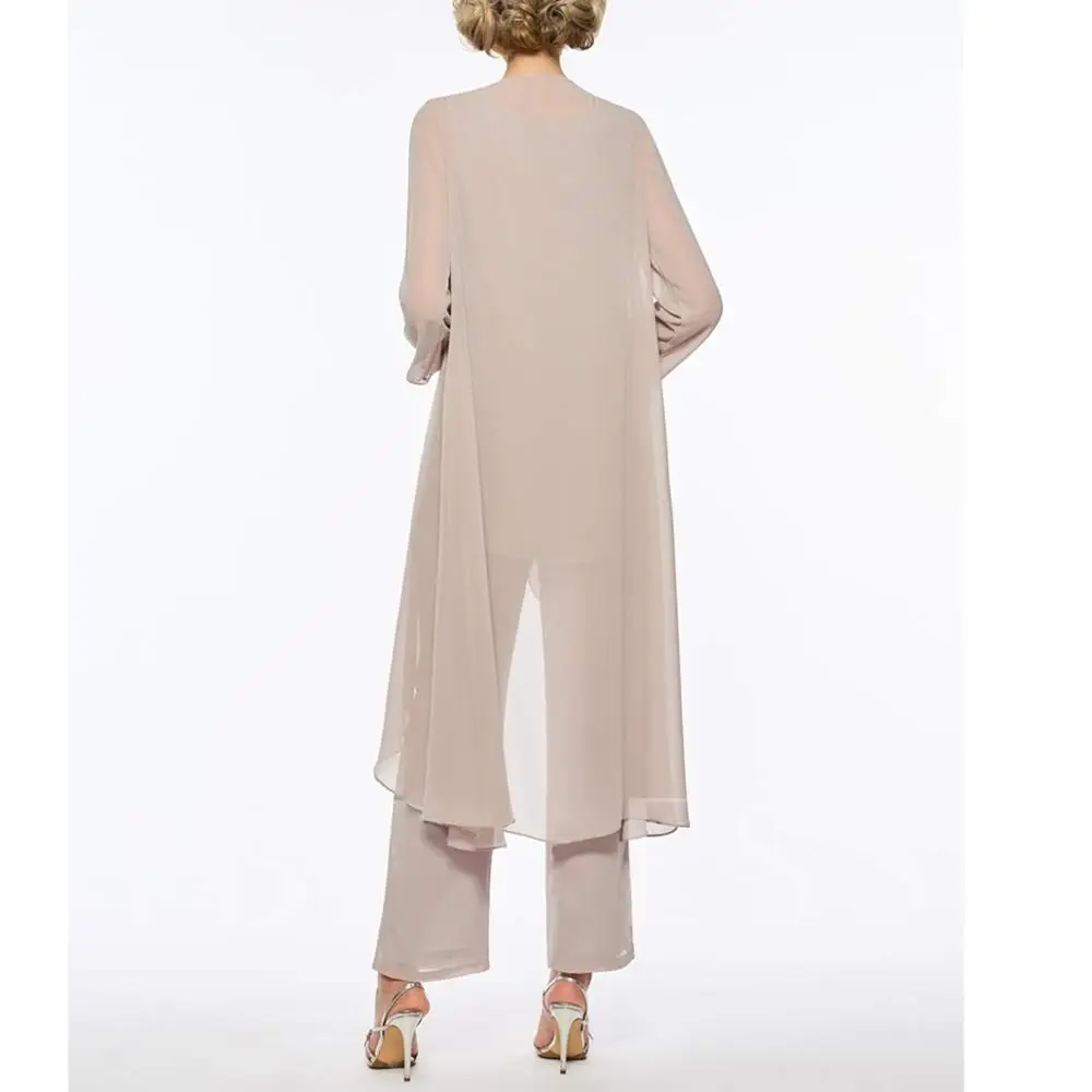 Robe 3 pièces mère de la mariée, grande taille, blazer champagne, tailleur-pantalon en mousseline de soie, robe d\'invité, fête de mariage, 2021