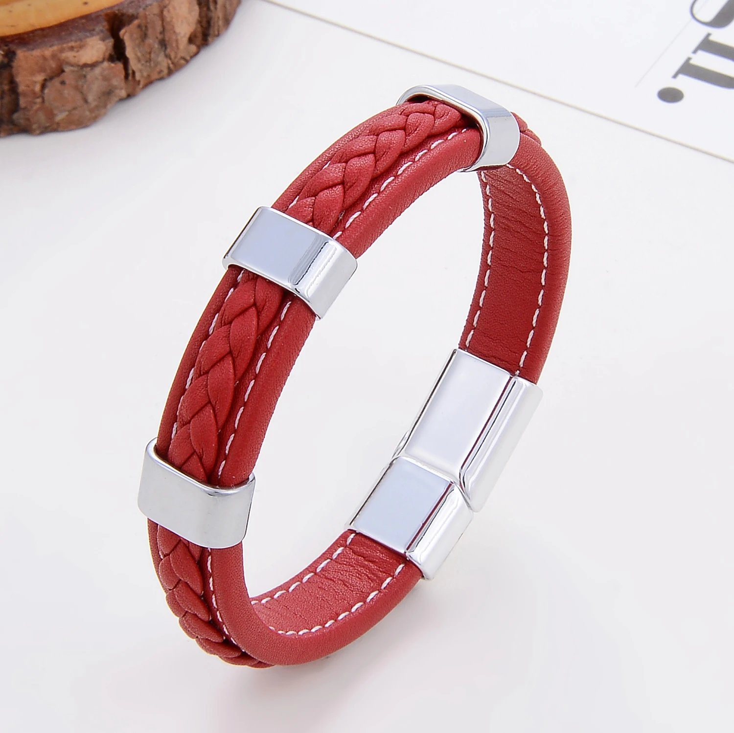 Klassisches geflochtenes Lederarmband für Damen, Zinklegierung, Metall, Herrenschmuck, Armbänder, Damen-Accessoires, 2021, Phevт Alem – Detail 21