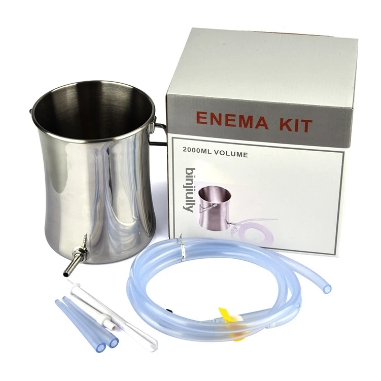 2L Non-Toxic Enema Bucket Kit Stainless Steel Colon Cleansing Reusable Medical Grade Silicone Tubing Coffee Detox Female Hygiene