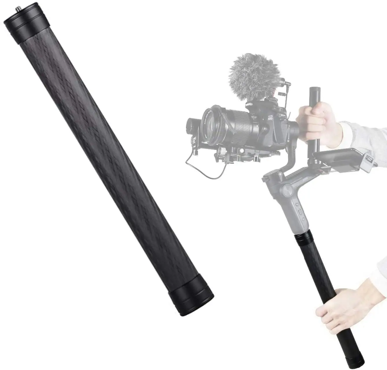 Tyczka przedłużająca pręt z włókna węglowego Monopod Stick lekki 1/4 ''3/8'' gwint do DJI Ronin S/SC, OSMO Mobile 3, ZHIYUN Crane 2