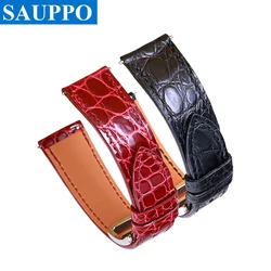 SAUPPO Wonderful Alligator Skin Leather with Round Grain Watch Band Wine Red Black Ladies Straps Men Women