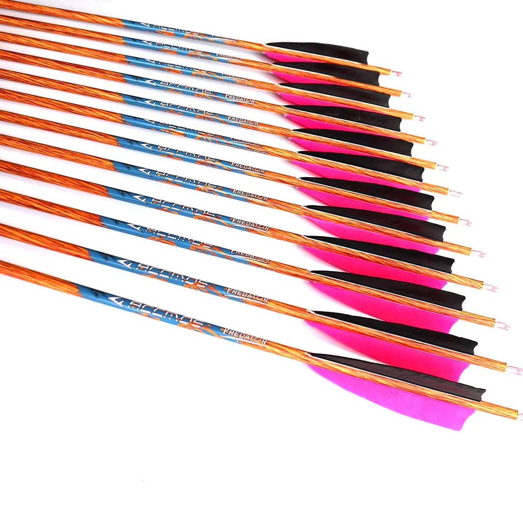 6/12pcs 33 inch Wood Skin Carbon Arrows Spine 400  500  600  700 With 5