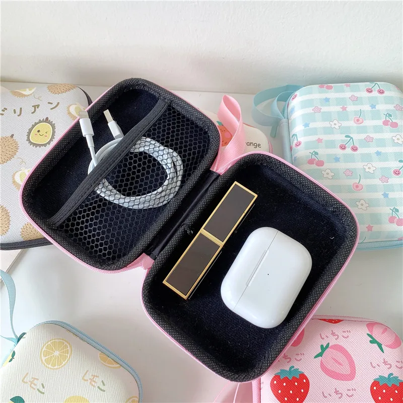 Summer Fruit Zipper Hard Headphone Holder Case For Airpods Redmi Airdots Case Storage Bag Box Earbuds Accessories Earphone Pouch