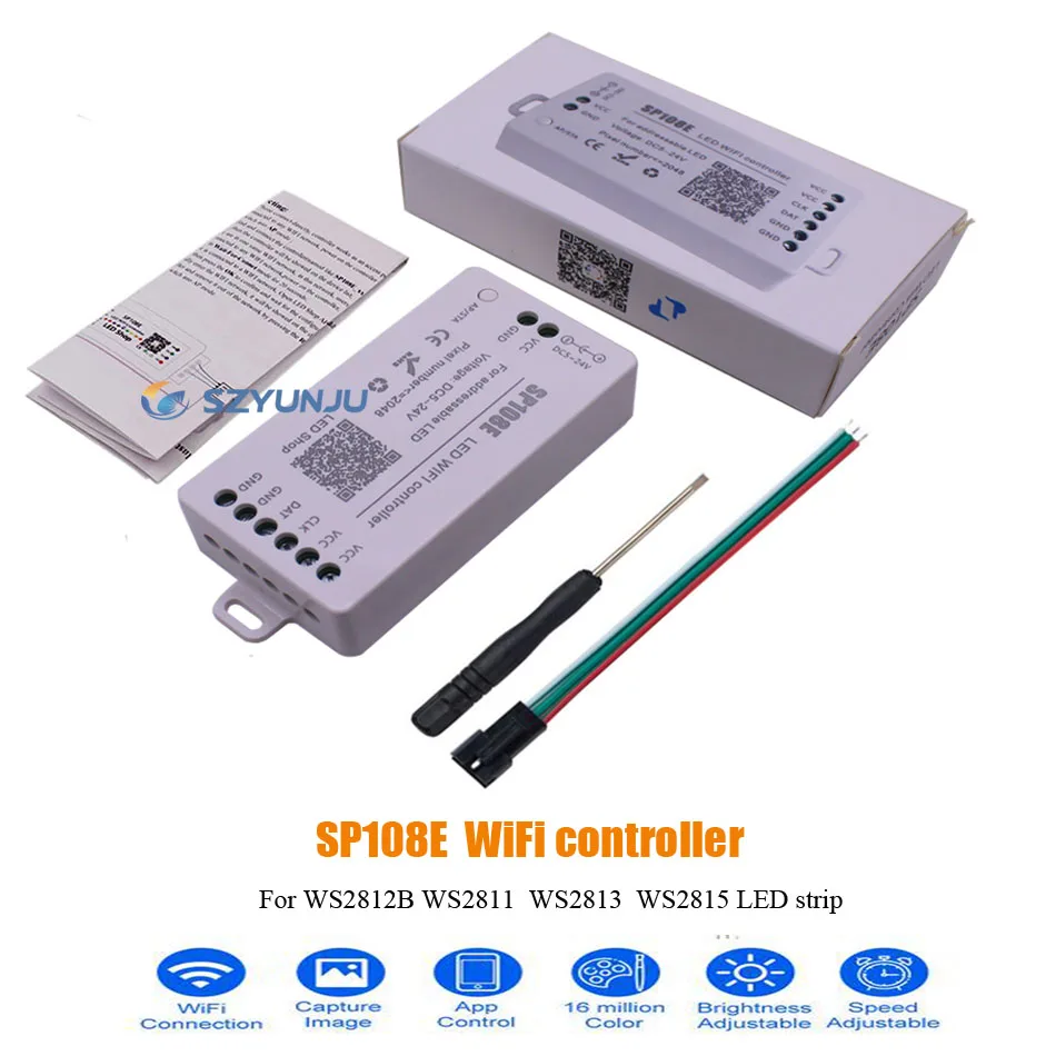 SP108E LED WiFi Magic Controller SK6812 WS2811 WS2812B WS2815 Etc LED Strip Module Light Smart APP Wireless Control DC5-24V