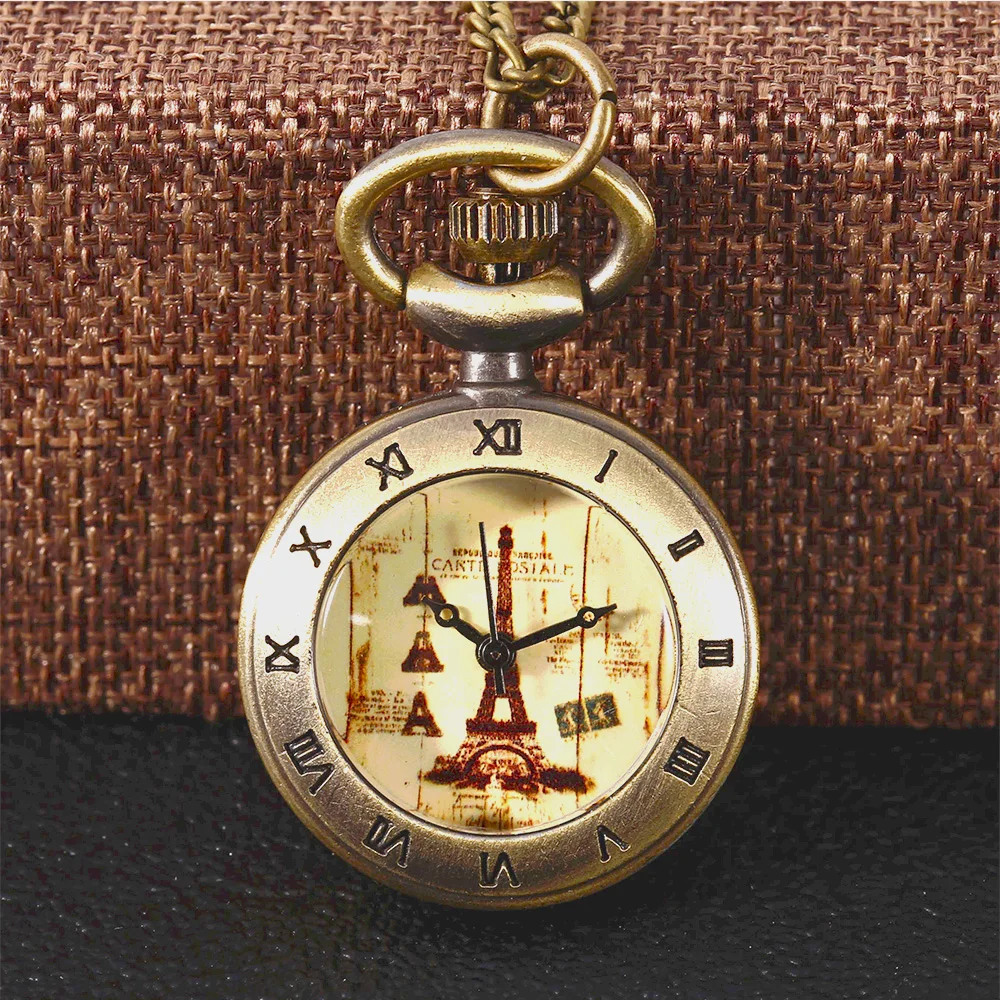 6100Copper transparent creative retro yellow Paris Tower large pocket watch  retro yellow  transparent Paris