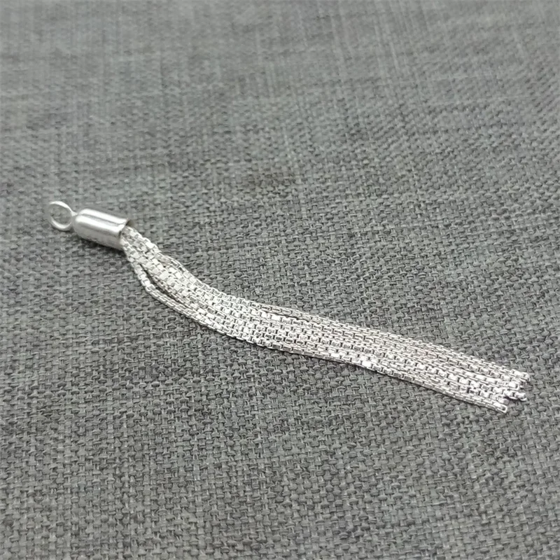 

2 Pieces of 925 Sterling Silver Small Long Box Chain Tassel Charms 49mm