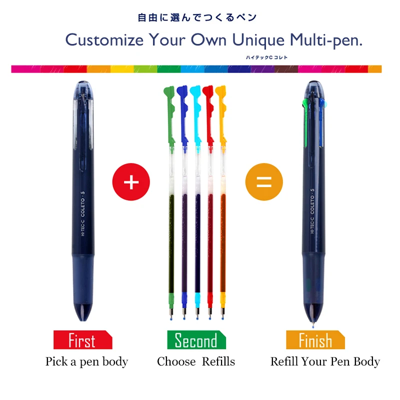 LifeMaster 6pcs/lot Pilot Hi-Tec-C Coleto Gel Multi Pen Refill - 0.3 mm Black/Blue/Red/ 15 colors available