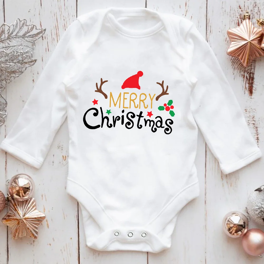 Funny Christmas Deer Newborn Baby Bodysuits White Long Sleeve Full Jumpsuits Boys Girls Infant Comfortable Playsuits Xmas Gifts