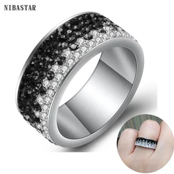 NIBASTAR 5 Rows Crystal Stainless Steel Ring For Women Fashion Red Blue Black Color Shinning Charm Ring Wedding Jewelry Rings