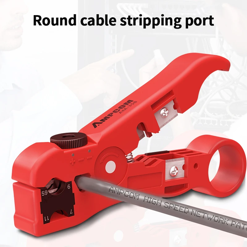 AMPCOM All-In-One Stripping Tool Cavo Wire Stripper Strumento di Compressione Coassiale Stripper Cavo, Cavo Tondo, taglierina e Cavo Piatto