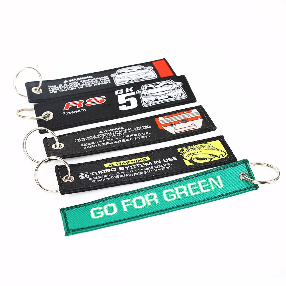 JDM Culture Fabric Double Logo Embroidery Car Auto Keychain Keyring Key Tag Keytag K20 Turbo in Use Go Green TAK