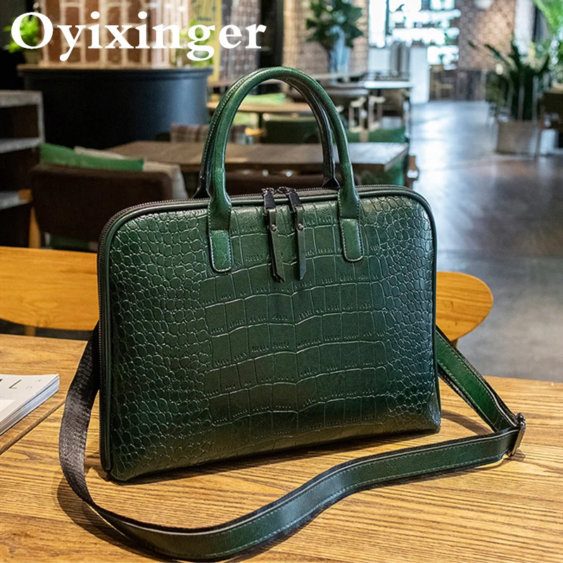 OYIXINGER Genuine Leather Laptop Bag Women Office Laptop Briefcase For MacBook Air 14" Inch Hp Dell 2025 Female Computer Handbag