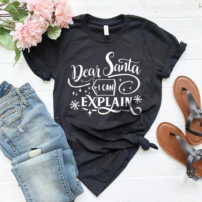 Dear Santa Christmas Women's Short sleeve Tee 100% Cotton Funny Letter print Graphic O neck Tshirt Drop shipping harajuku goth