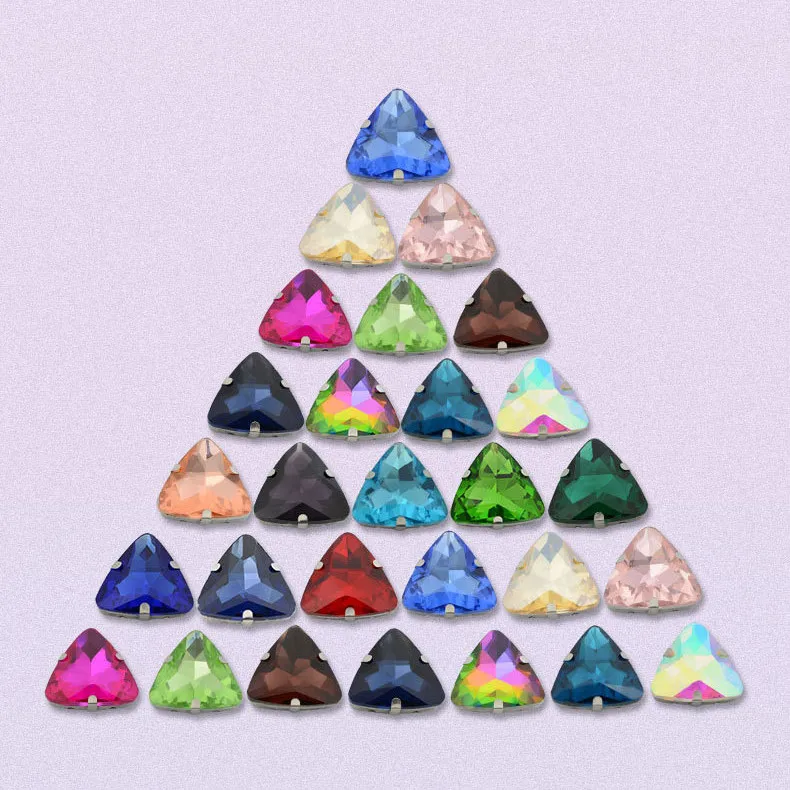 Glass Crystal Silver claw 12 18 23 mm nice colors Triangle shape Sew on rhinestone beads garments clothes decoration diy