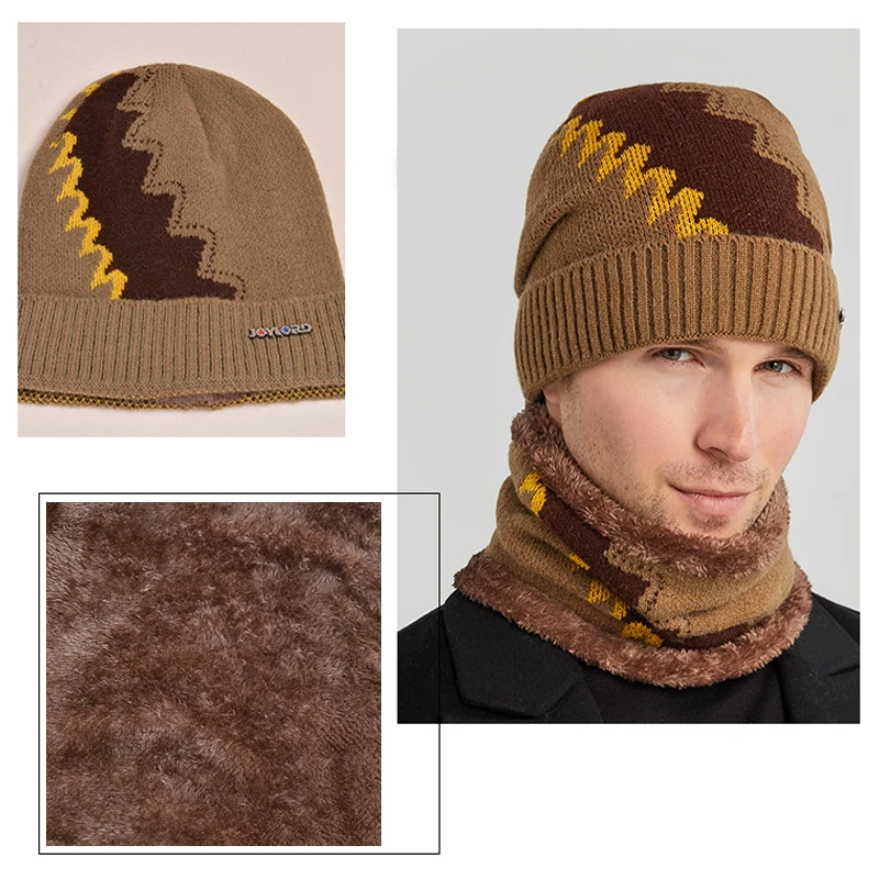 Autumn Winter Knitted Hats For Men Beanies Hat Fashion Mens Warm Outdoor Cycling Bonnet Caps Boys Scarf Hats Set Male Beanie Cap