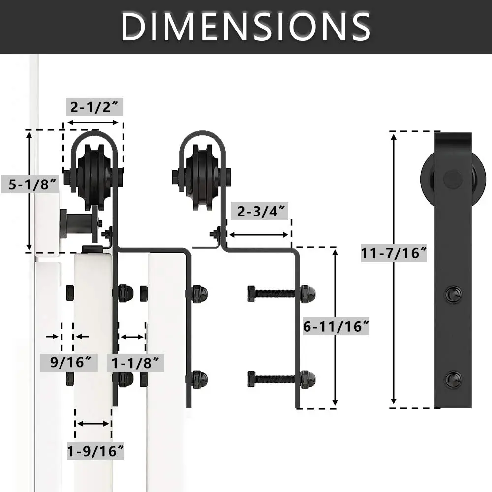 Imagem -03 - Porta Deslizante Haccer 4-9ft Kit para Porta de Celeiro Moderno Porta Dupla Ação Aço Carbono Preto Sistema de Gancho Dobrável