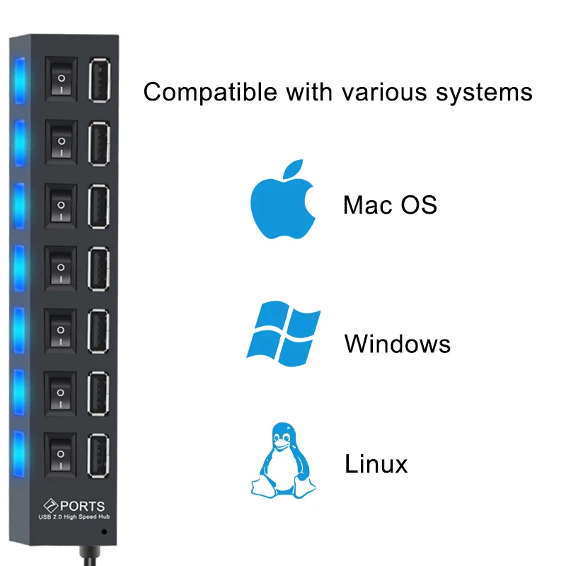 USB Hub USB Hub 2.0 Multi USB Splitter Hub USB Adapter USB Hub 7 Port Multiple Expander 2.0 USB Hub USB Port with Switch for PC