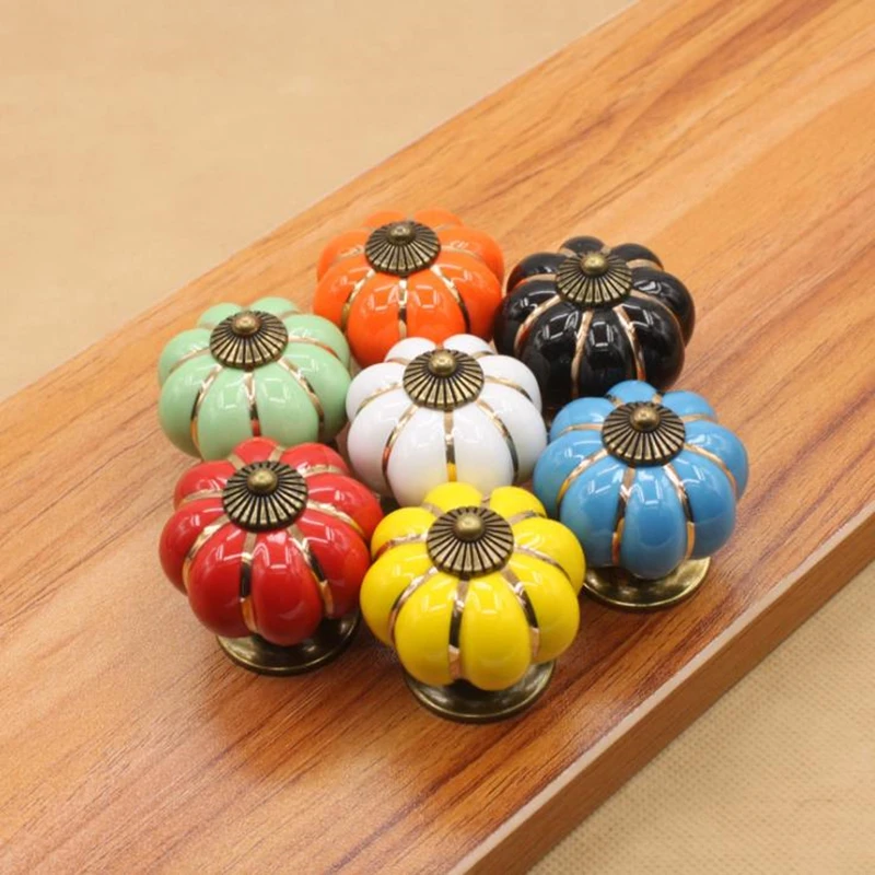 FAST SHIPPING 40MM COLORED Pumpkin Ceramic Knobs for Kids/ Children Cabinets Cupboard Handles and Pulls Door Hardware