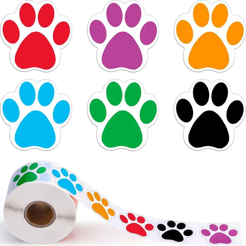 6 Colors Bear Paw Dog Paw Print Stickers Diy Self-adhesive Stickers For Gift Wrapping Decoration Stickers 500/roll