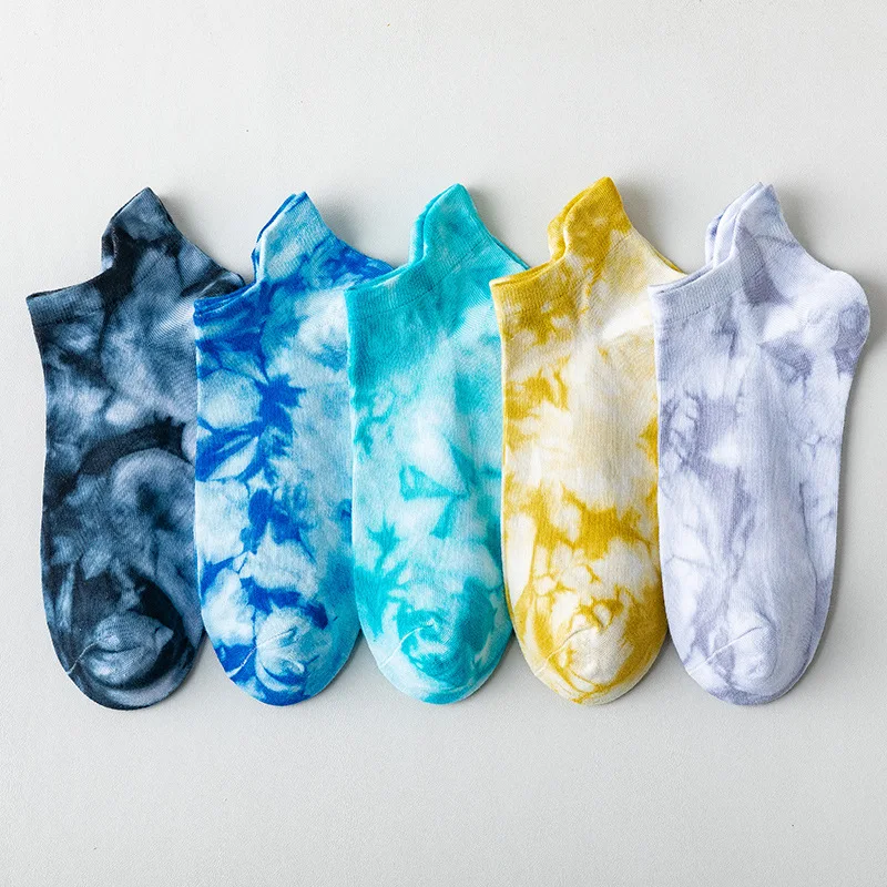 2021 new tie-dye boat socks cotton socks ladies boat socks breathable color Japanese shallow mouth socks