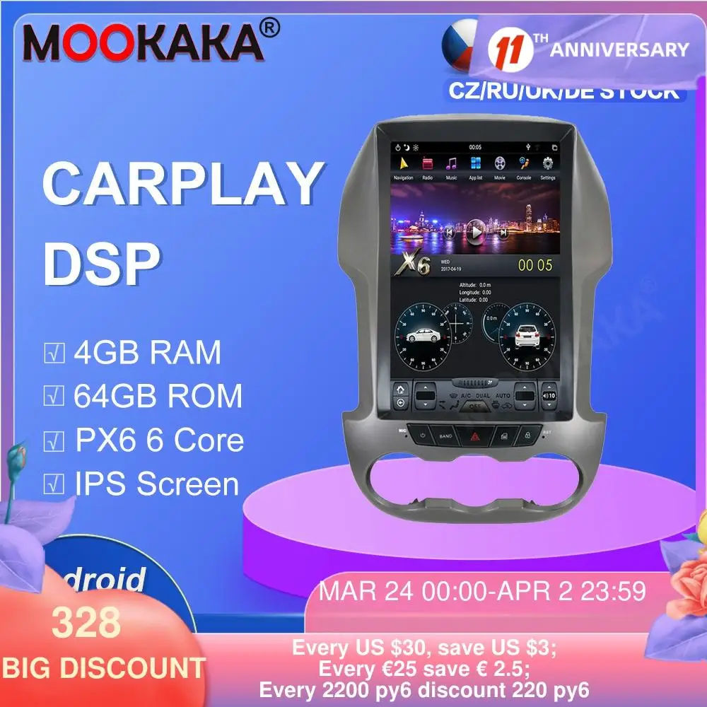 

Экран Tesla Android PX6 для Ford Ranger/F250 2011-2016, автомобильный мультимедийный стереоплеер, CARPLAY, dvd, радио, GPS-навигация, головное устройство