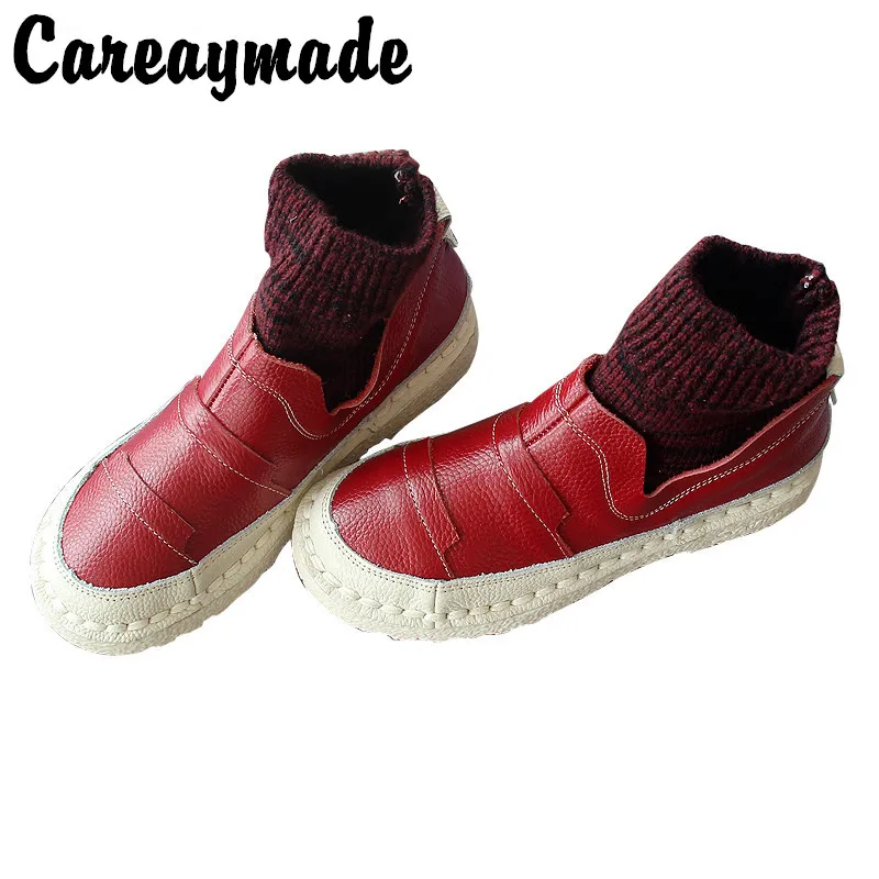 Careaymade-Handmade original boots, short antique super soft bottom leather boots,women's ankle boots,Korean version boots