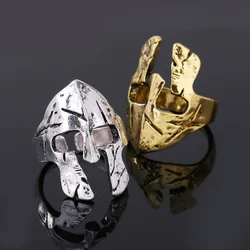 Retro Warrior Ring Spartan Mask Men's Rock Helmet Ring Exaggerated Jewelry Gold Silver Color Ring Gift