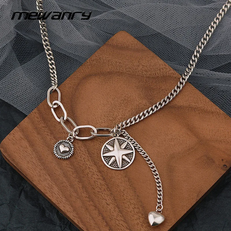 Mewanry Six-Pointed Star Heart Pendant Silver Color Necklace for Women Fashion Party Thai Silver Jewelry Birthday Gifts